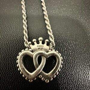 Sterling Silver Double Heart Pendant Necklace + chain - Silver